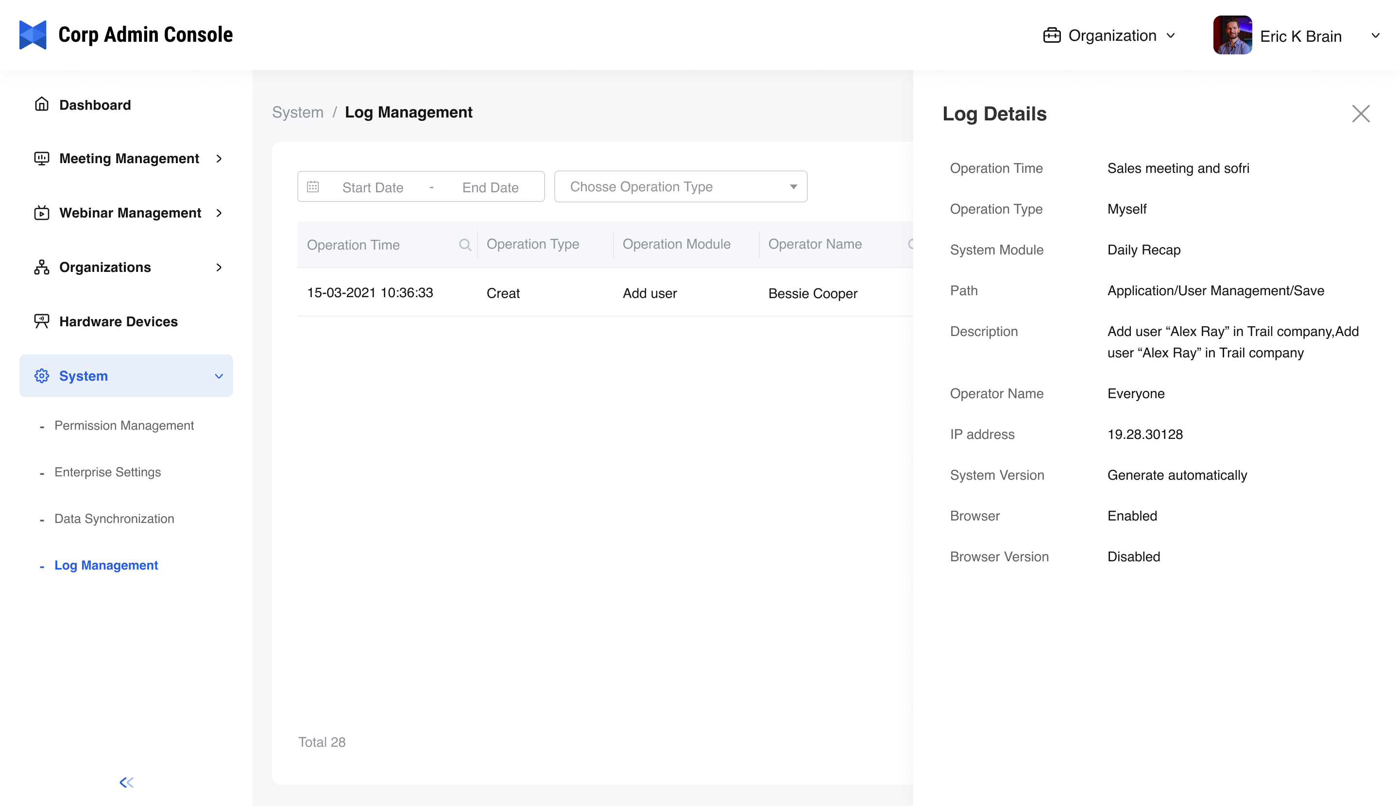 Viewing admin portal operation log | Matrx doc